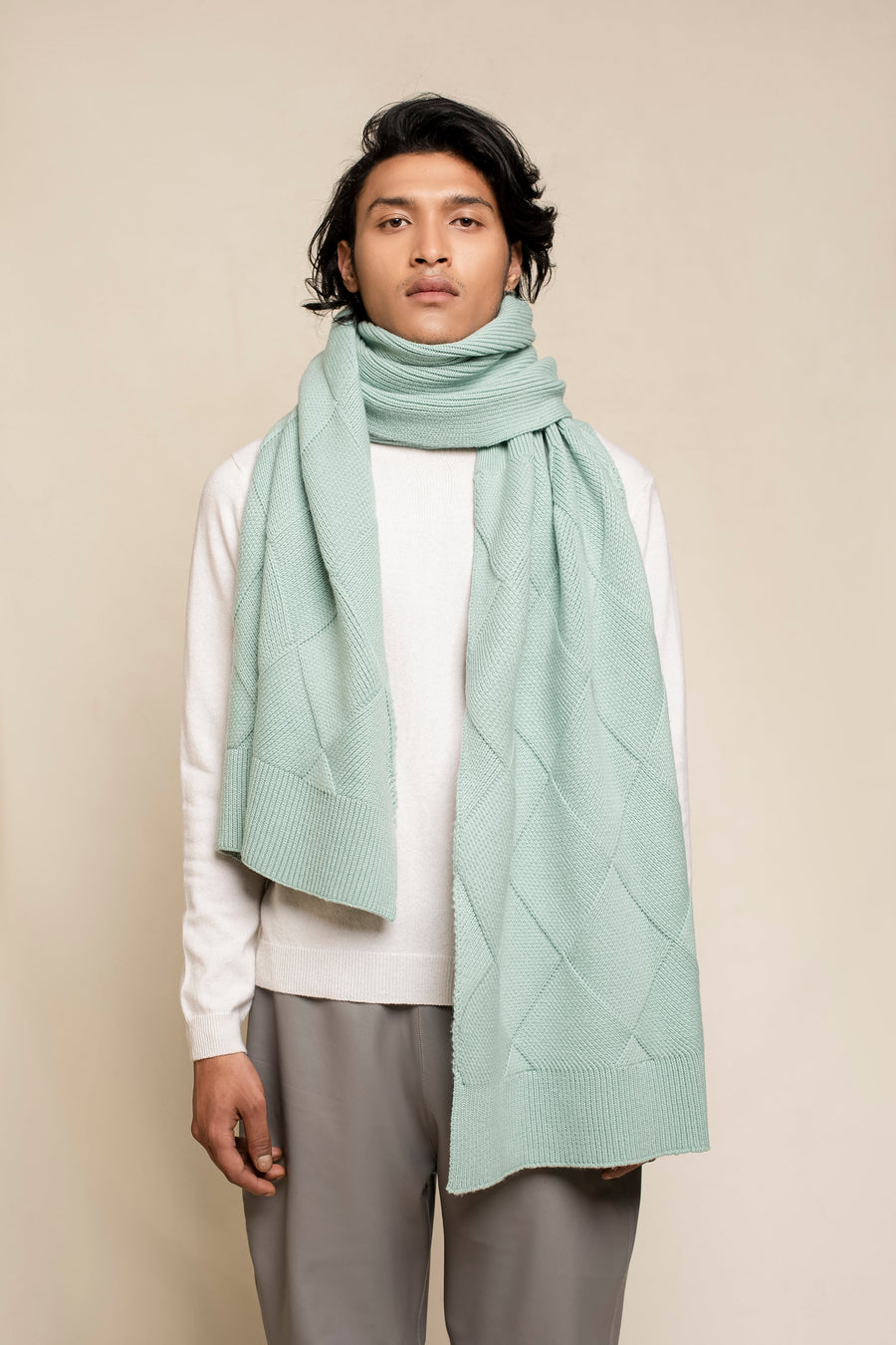 Chunky Lattice Knitted Wool Cashmere Scarf