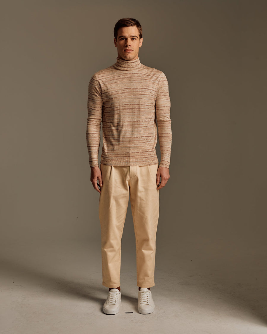 Men's Silk Wool Cashmere Textured Printed Turtleneck Sweater