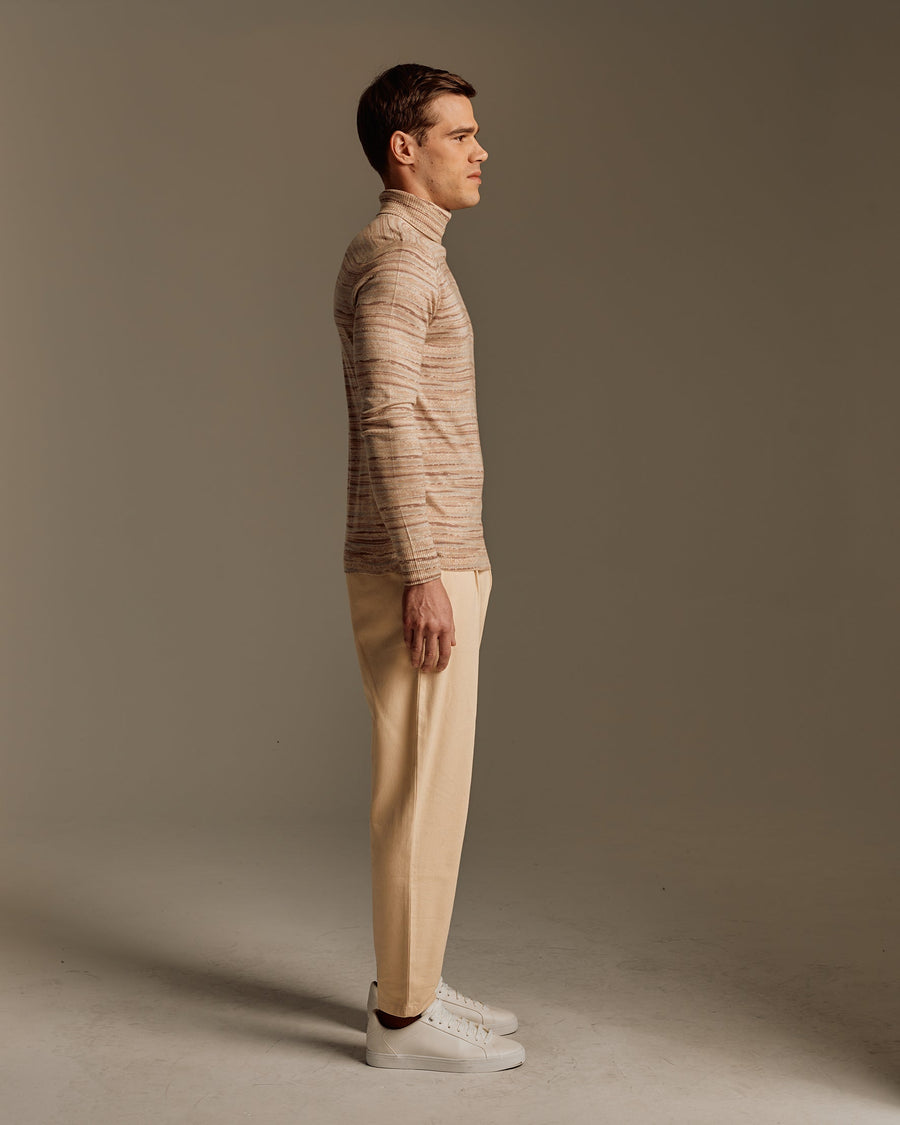 Men's Silk Wool Cashmere Textured Printed Turtleneck Sweater